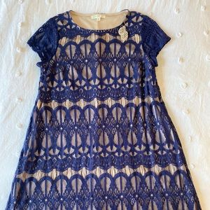 Blue Lace Detail Short Dress